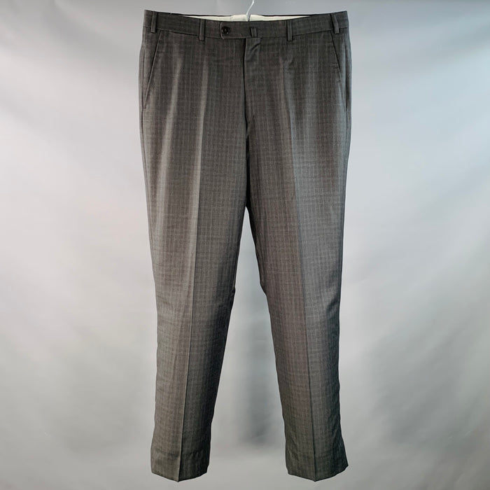 ISAIA Size 34 Grey Blue Wool Flat Front Zip Fly Dress Pants