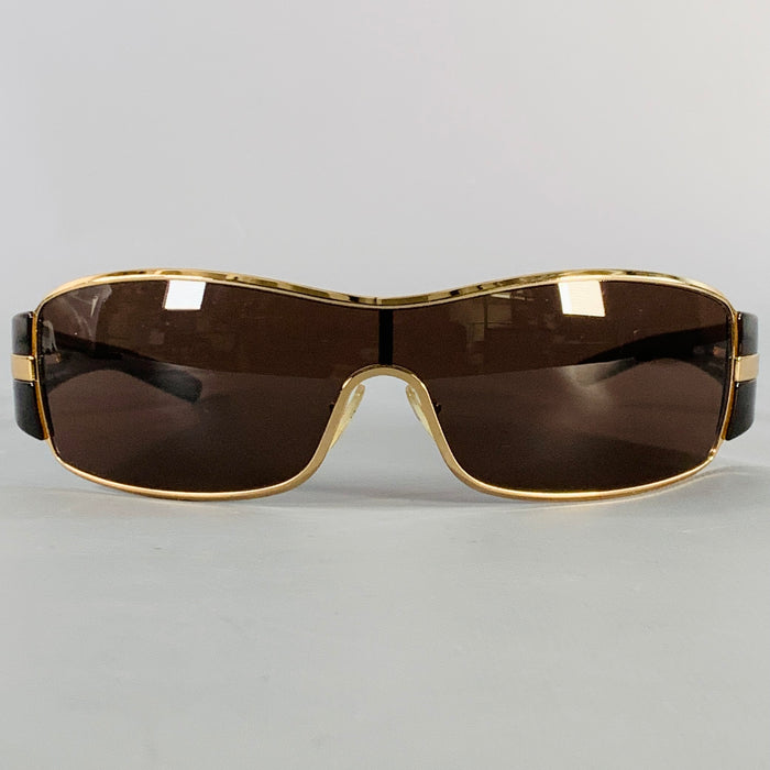 PRADA Gold Black Metal Shield Sunglasses