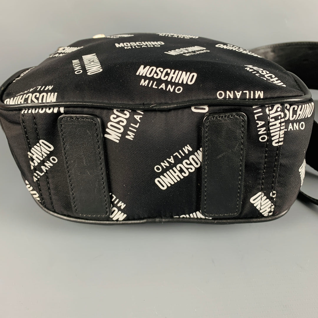 MOSCHINO Black White Logo Nylon Cross Body Bag