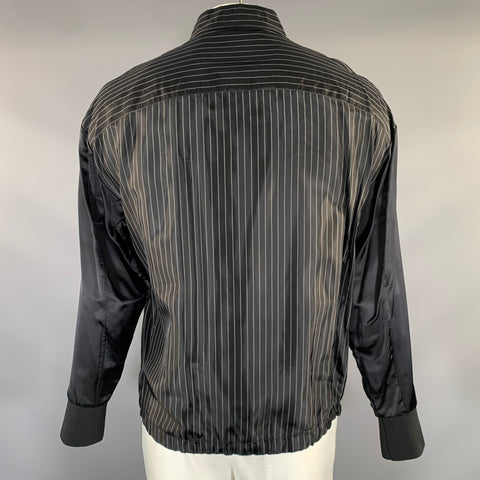 NEIL BARRETT AW2021 Size L Black White Pinstripe Viscose & Cupro Long Sleeve Shirt