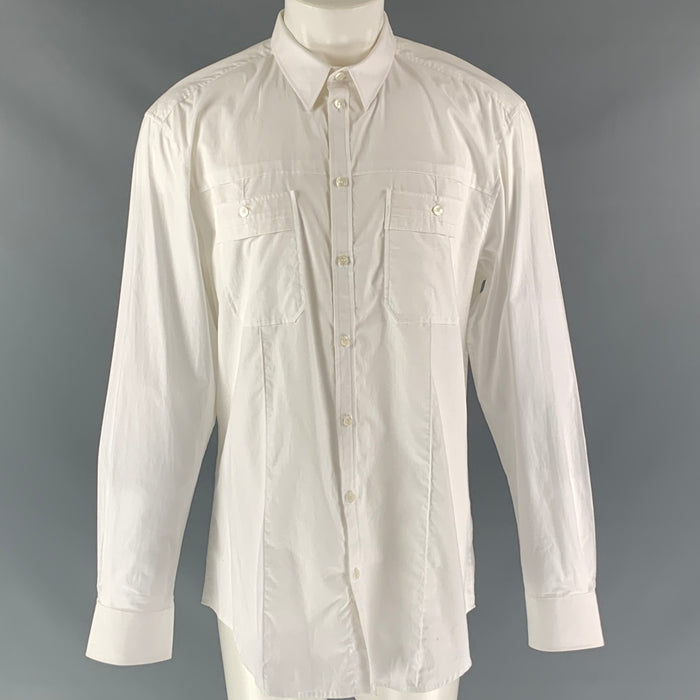D&G DOLCE & GABBANA Size S White Solid Cotton Patch Pockets Long Sleeve Shirt
