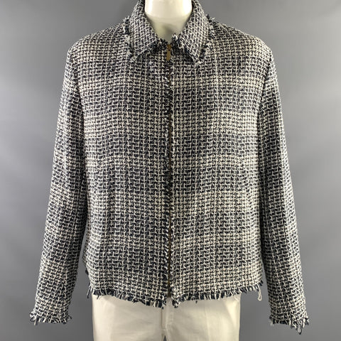 THOM BROWNE FW2021 Size L Navy White Woven Cotton Nylon Zip Up Jacket