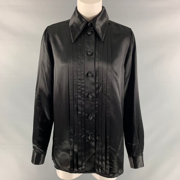 MARC JACOBS Runway Spring 2019 Size 6 Black Viscose Pleated Button Up Shirt