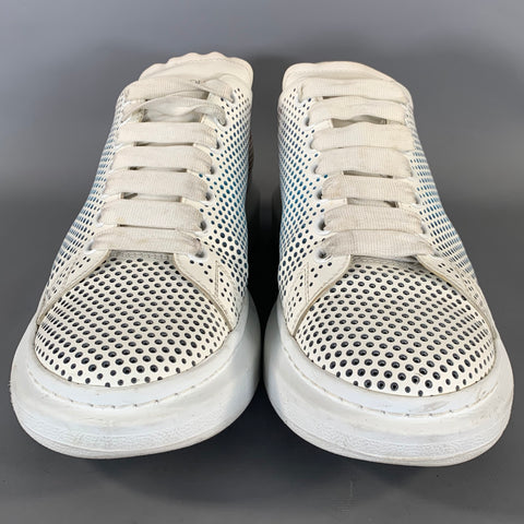 ALEXANDER MCQUEEN Size 9 White Multi Color Perforated Leather Lace Up Shoes