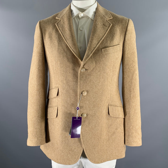 RALPH LAUREN Size 42L Camel Tan Herringbone Wool Notch Lapel Sport Coat