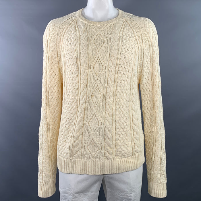 POLO by RALPH LAUREN Size L Cream Cable Knit Cotton Crew Neck Sweater