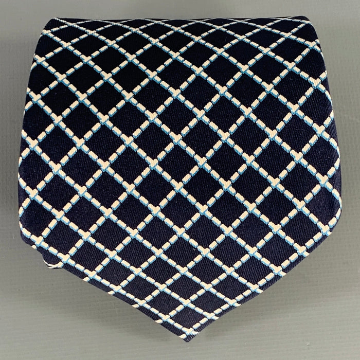 HERMES Navy White Diamond 5142 HA Silk Tie
