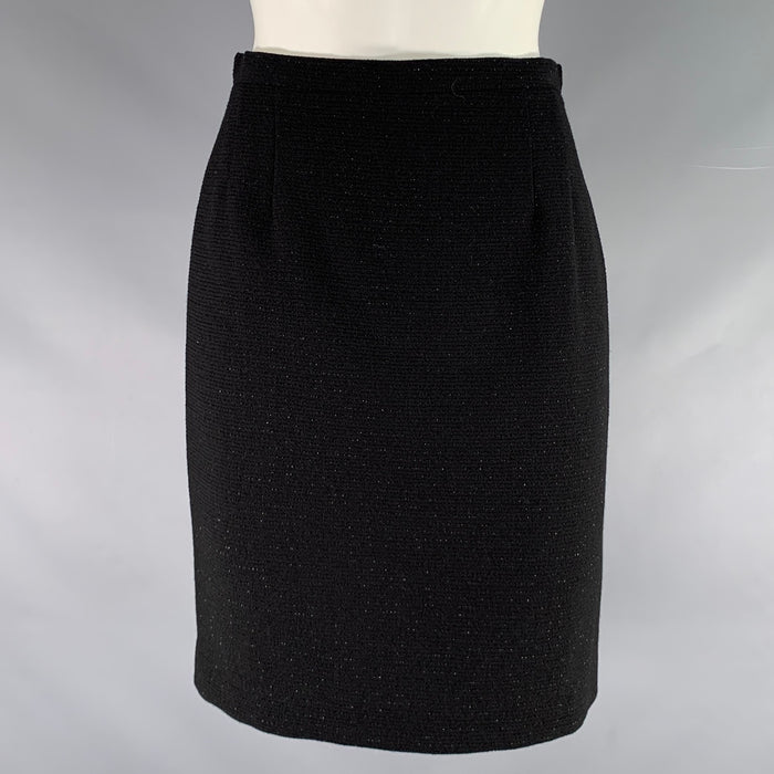 GIORGIO ARMANI Size 4 Black Wool Polyamide Shiny Pencil Skirt