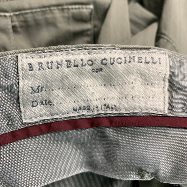 BRUNELLO CUCINELLI Size 36 Green Olive Stripe Cotton Blend Casual Pants