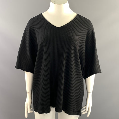 EILEEN FISHER Size XL Black Tencel blend Ribbed V Neck Casual Top