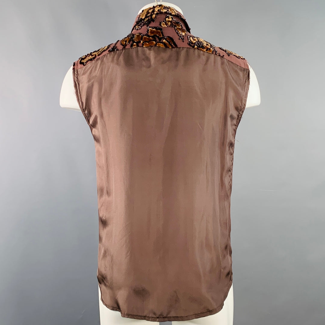 DRIES VAN NOTEN Size 36 Brown Tan Floral Viscose Silk Blend Velour Tank Top