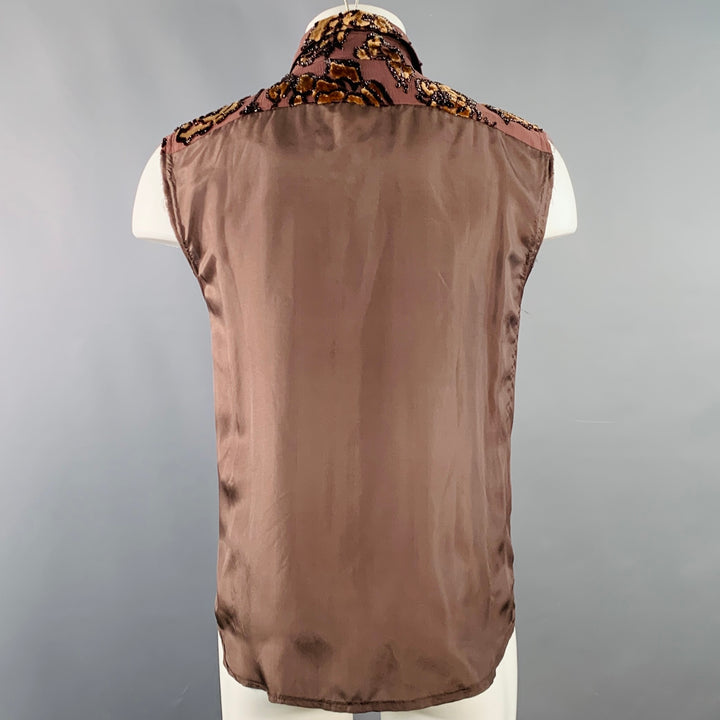 DRIES VAN NOTEN Size 36 Brown Tan Floral Viscose Silk Blend Velour Tank Top