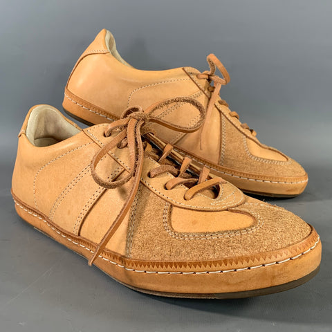 HENDER SCHEME Size 9.5 Tan Khaki Mixed Patterns Mixed Fabrics Lace Sneakers