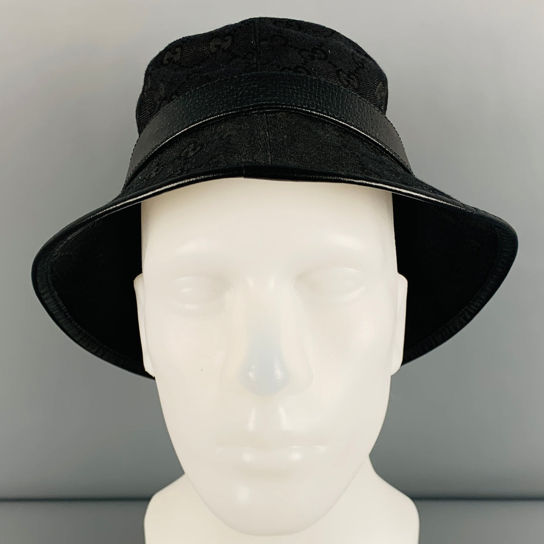 GUCCI Size S Black Gold Logo Polyester Blend Leather Hats