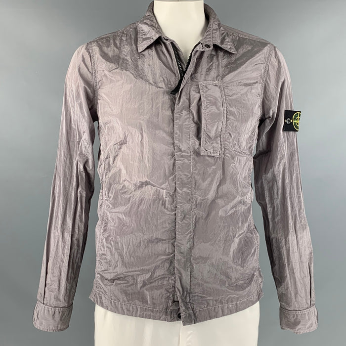 STONE ISLAND Size L Grey Metallic Polyamide Zip Up Jacket