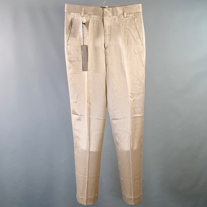 HAIDER ACKERMANN Taille 32 Pantalon décontracté en satin de soie et viscose couleur champagne, braguette zippée