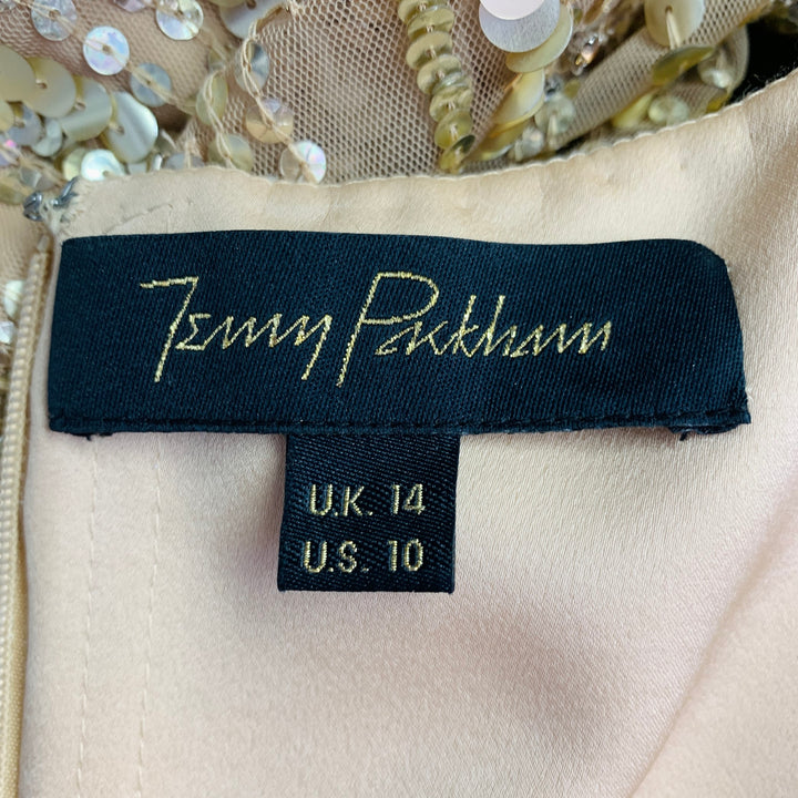 JENNY PACKHAM Pre-Fall 2022 Size 10 Bright Gem Gold Nude Polyester Beaded Sleeveless Evening Gown