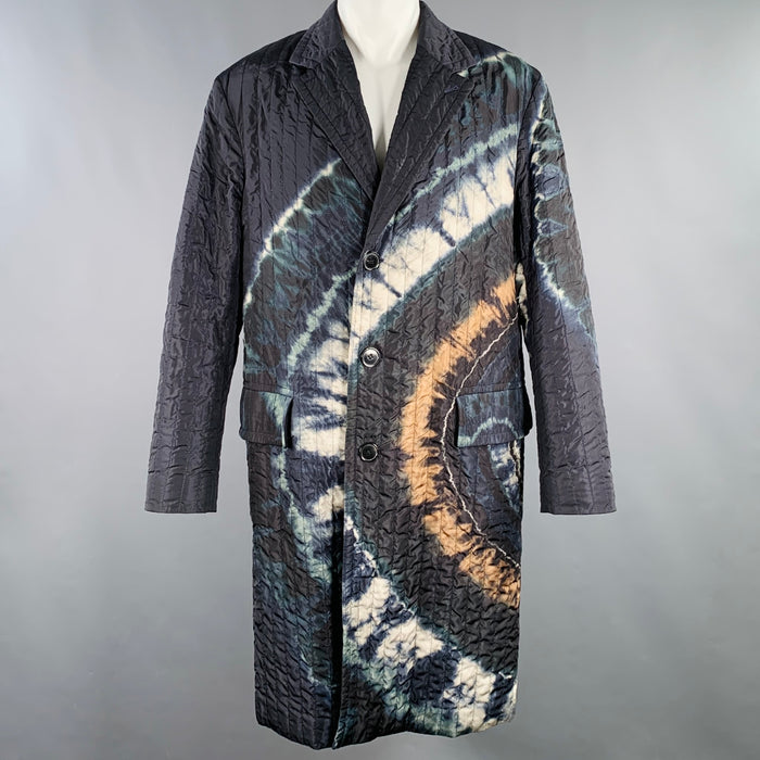 DRIES VAN NOTEN Size 40 Black Multi Color Tie Dye Quilted Coat