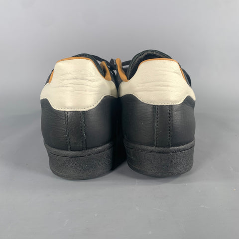 ADIDAS Size 9.5 Black White Leather Lace Sneakers