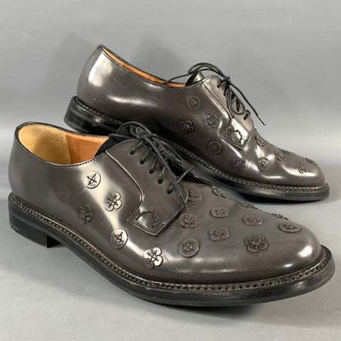 CHURCH'S Size 8 Grey Applique Leather Lace Up Lace Up Shoes