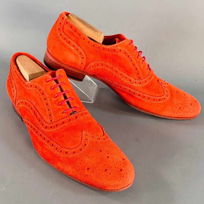 PS by PAUL SMITH Size 8 Red Orange Perforated Suede Wingtip Lace-Up Shoes