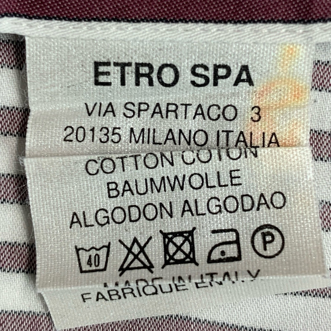 ETRO Size XL White Brown Stripe Cotton Button Up Long Sleeve Shirt