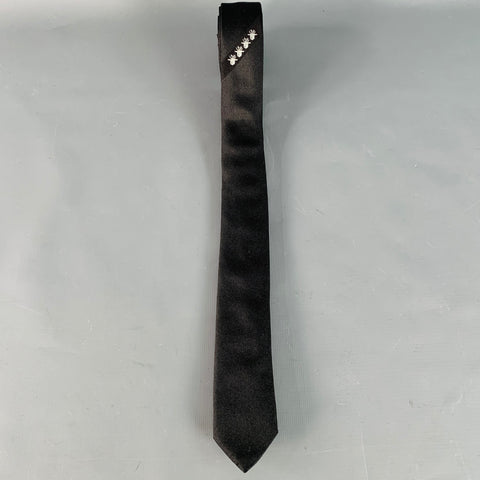 DIOR HOMME by HEDI SLIMANE SS04 Rare Vintage Strip Black White Embroidered Silk Skinny Tie