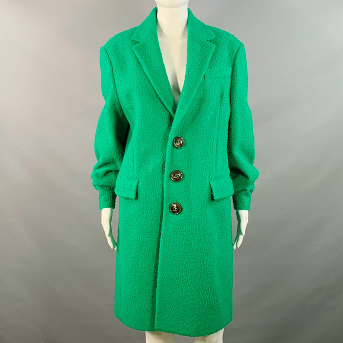 DSQUARED2 Size S Green Wool Textured Faux Fur Notch Lapel Coat