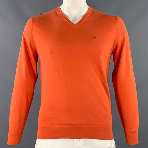 CAROLINA HERRERA Size M Orange Cotton V-Neck Pullover