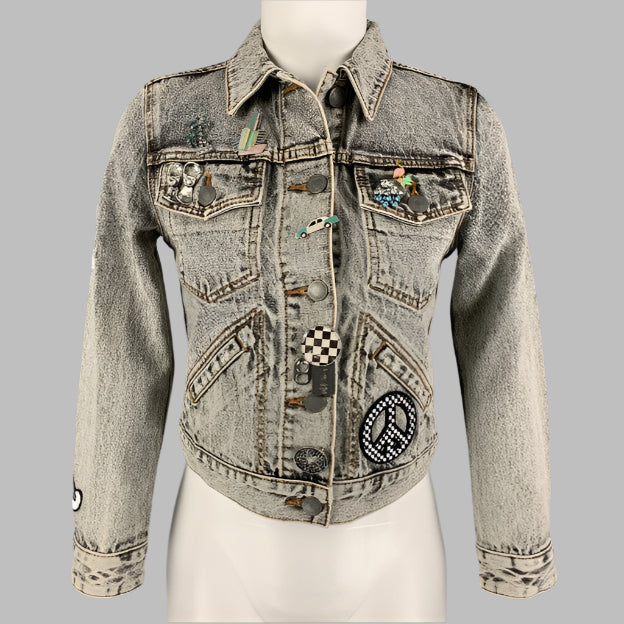 MARC JACOBS Size XS Paradise Black Denim Acid Wash Cropped Jacket