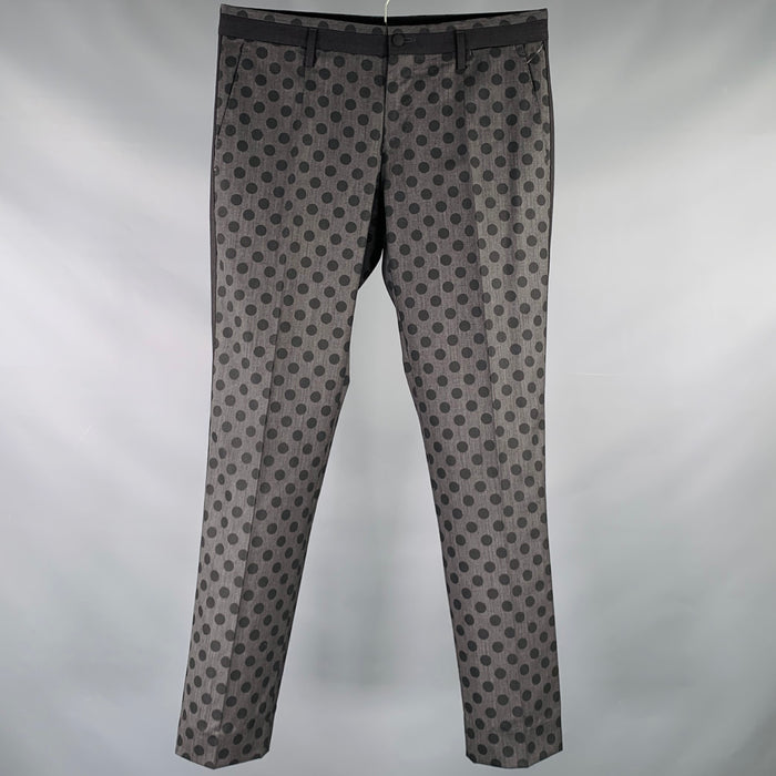 DOLCE & GABBANA Size 30 Grey Black Polka Dot Wool Blend Tuxedo Dress Pants