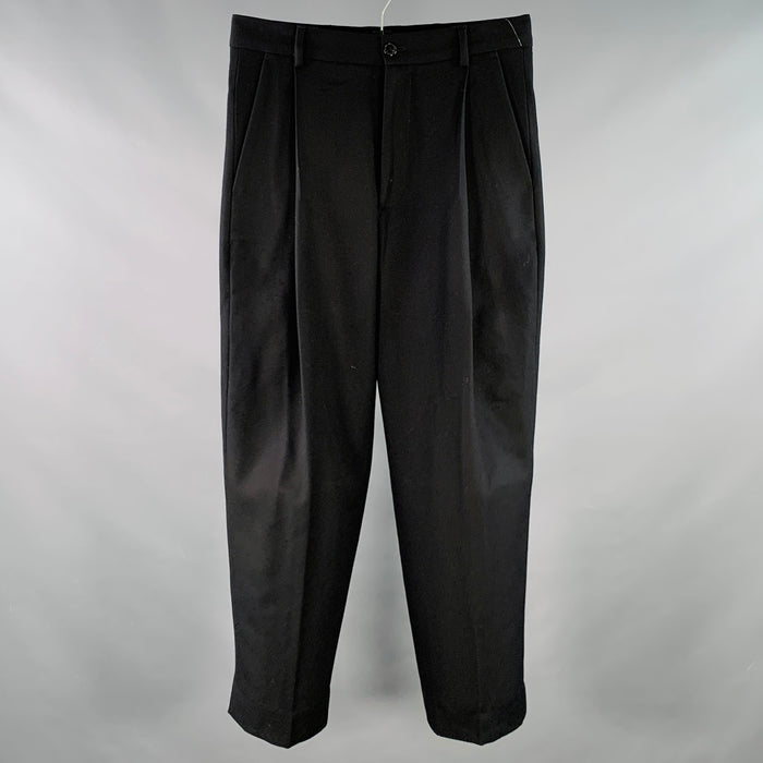 DRIES VAN NOTEN Size 32 Black Twill Wool Pleated Dress Pants