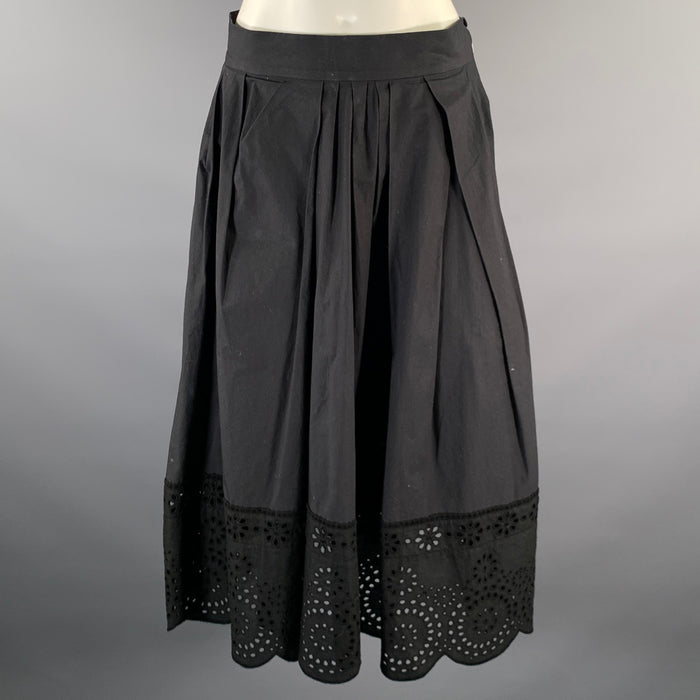 MARC JACOBS Size 2 Black Cotton Blend Lace A-Line Mid-Calf Skirt