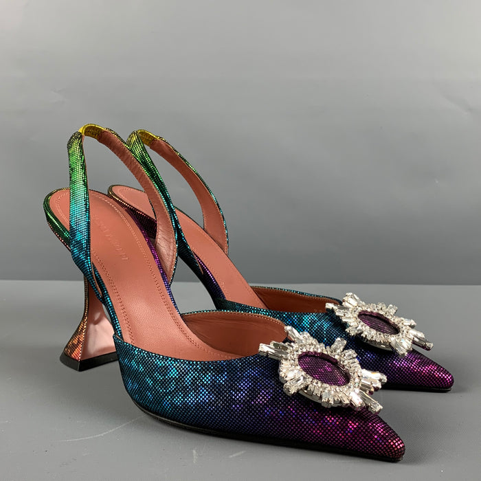 AMINA MUADDI Size 8 Multi-Color Suede Rainbow Slingback Pumps