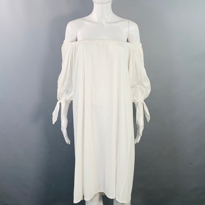 YVES SAINT LAURENT Size S White Cotton Jersey Off Shoulder Dress