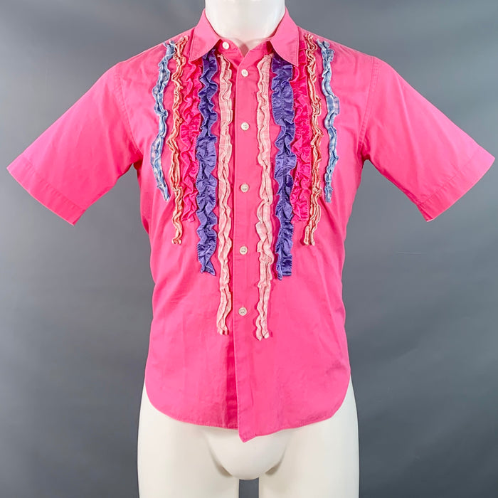 COMME des GARCONS HOMME PLUS Size XS Pink Multi Color Ruffled Short Sleeve Shirt