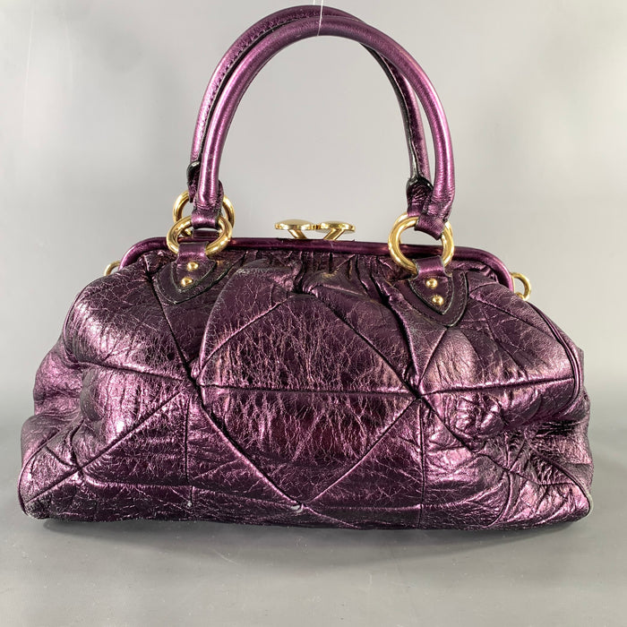 MARC JACOBS Purple Metallic Quilted Leather Satchel- Top Handles Handbag