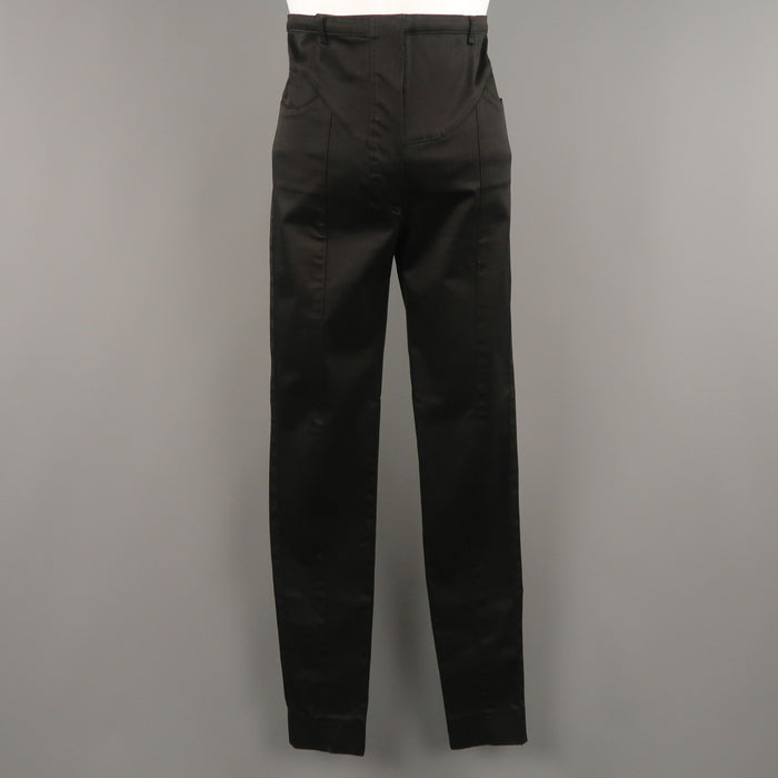 BALENCIAGA Size 4 Black Cotton High Rise Fitted Moto Dress Pants