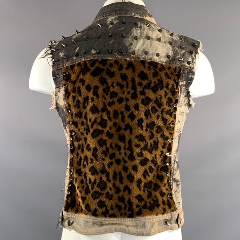NO BRAND Size M Grey Beige Leopard Print Cotton Studded Vest