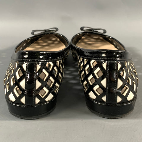 PRADA Size 6.5 Black White Leather Cut Out Pointed Toe Flats