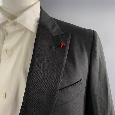 ISAIA Chest Size 46 Black Red Wool Peak Lapel 38 36 Tuxedo