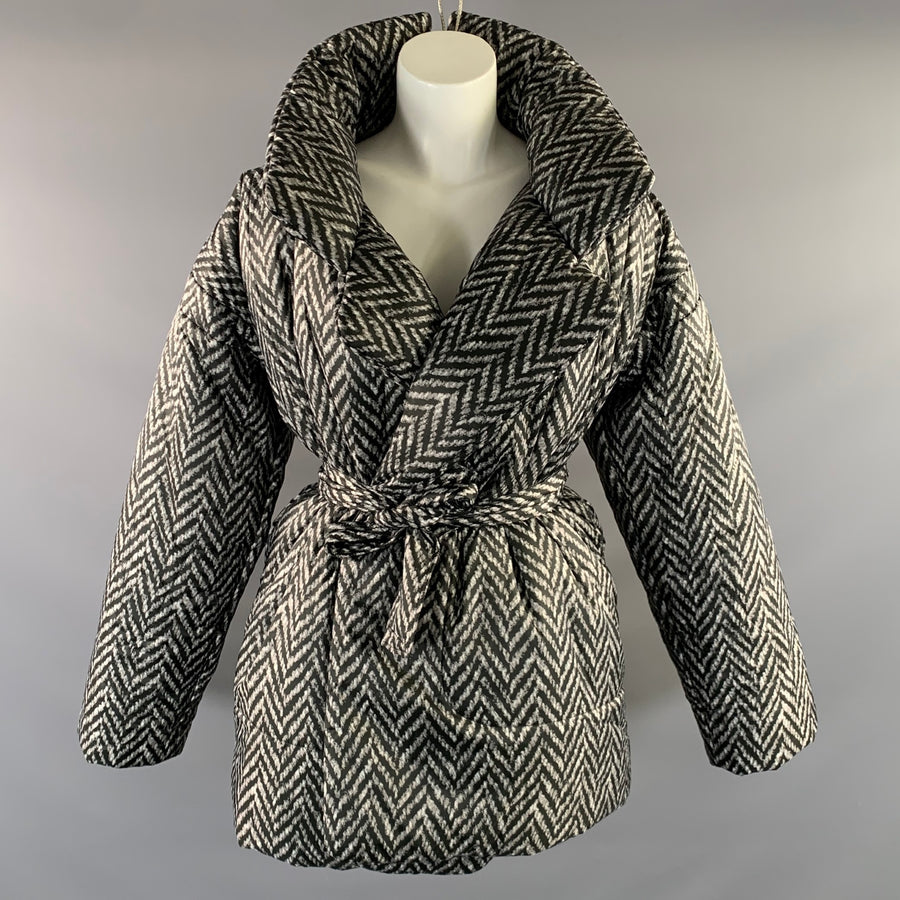 NORMA KAMALI Size XS/S Grey Black Nylon Herringbone Notch Lapel Coat