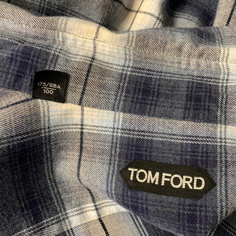 TOM FORD Size M Blue White Plaid Cotton Button Up Long Sleeve Shirt