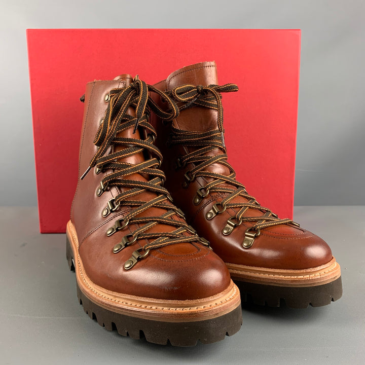 GRENSON Size 7 Brown Leather Lace Up Boots