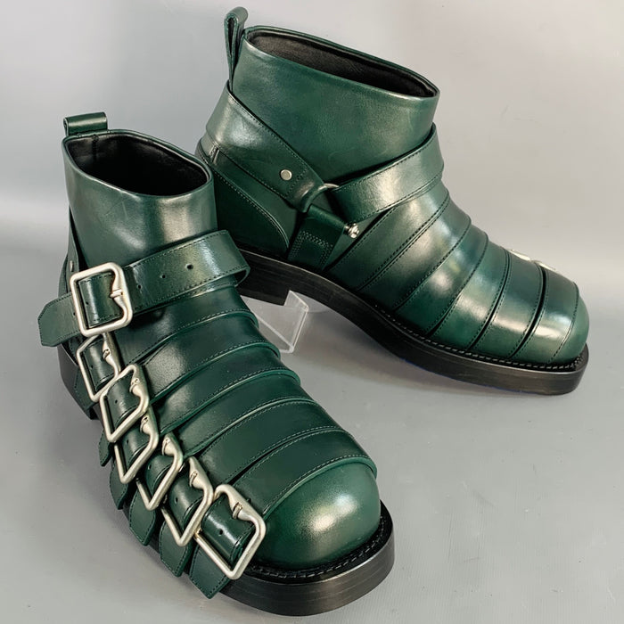 BURBERRY Size 9.5 Forest Green Leather Pull On Belted Boots