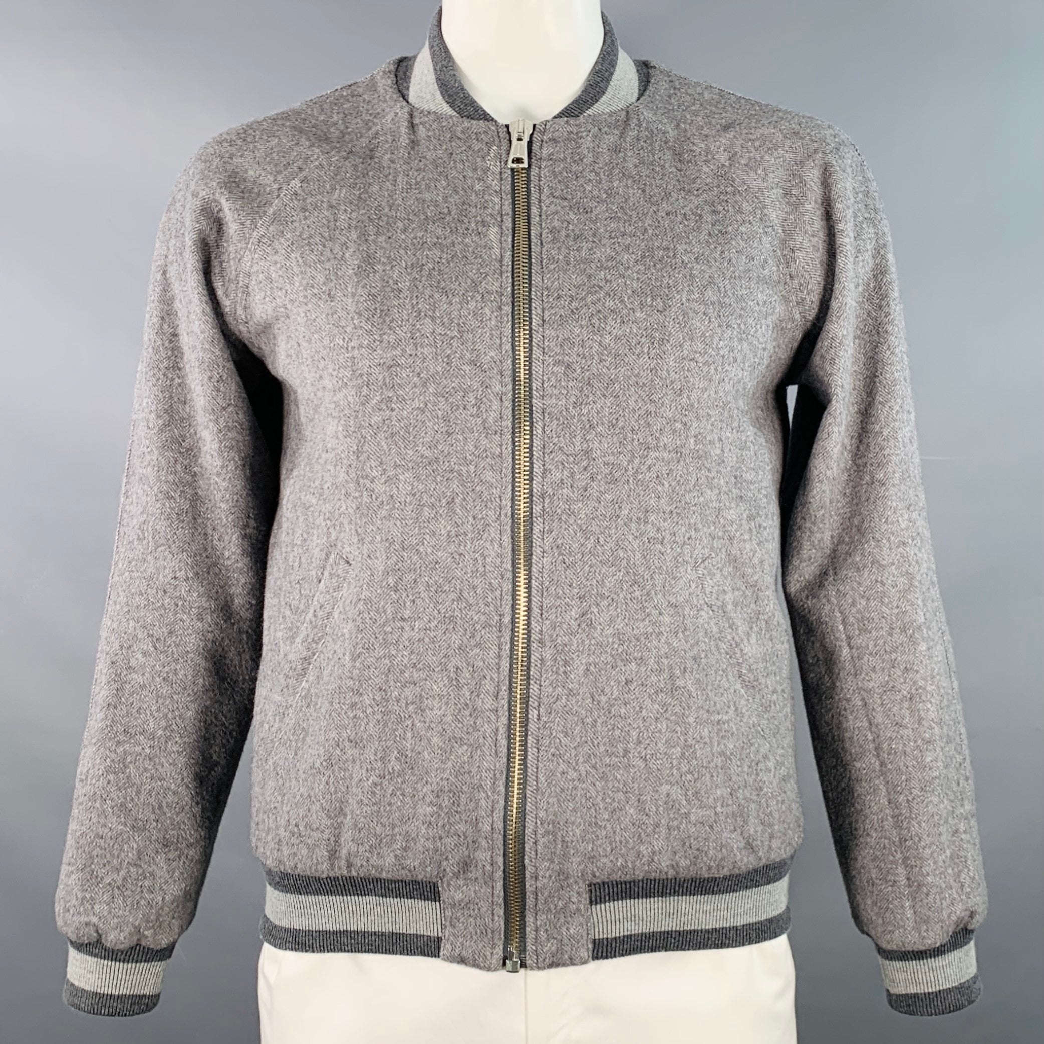 BAND OF OUTSIDERS Size L Grey Virgin Wool Mohair Herringbone