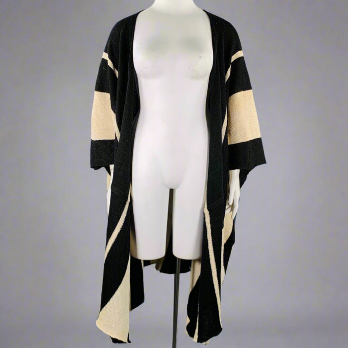 RALPH LAUREN Size M/L Black Beige Linen Silk Color Block Cardigan