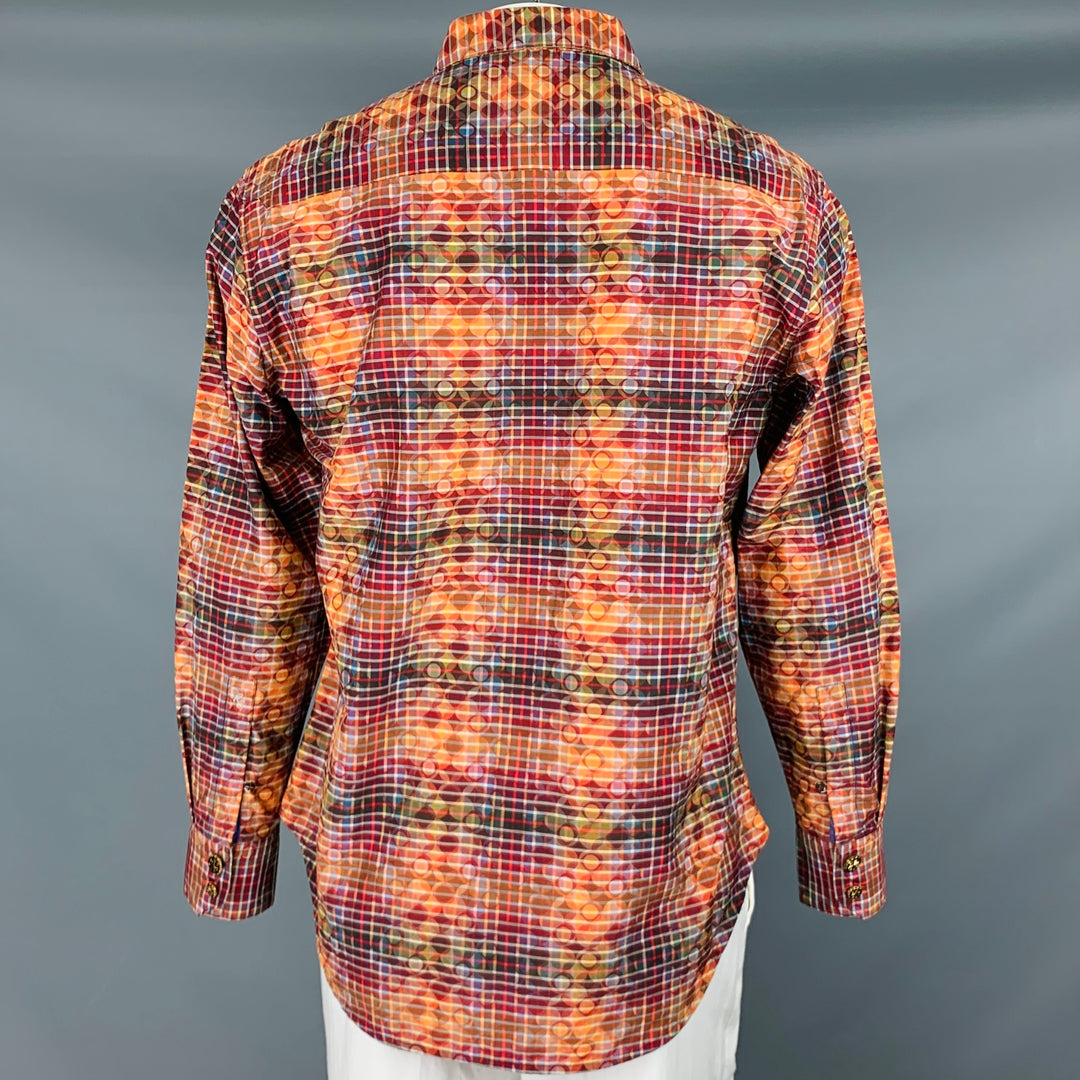 ROBERT GRAHAM Size L Orange Multi Color Plaid Cotton Long Sleeve Shirt