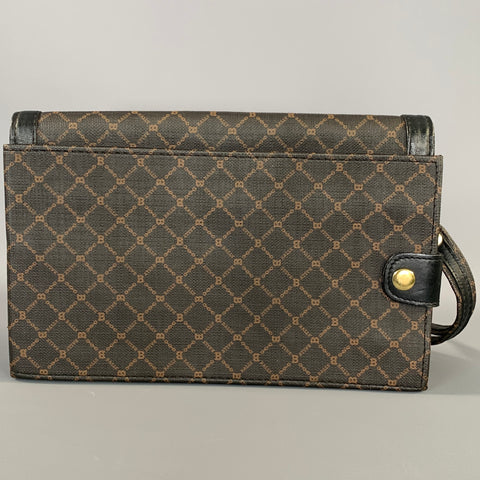 BALLY Brown Black Monogram Leather Wristlet Bag