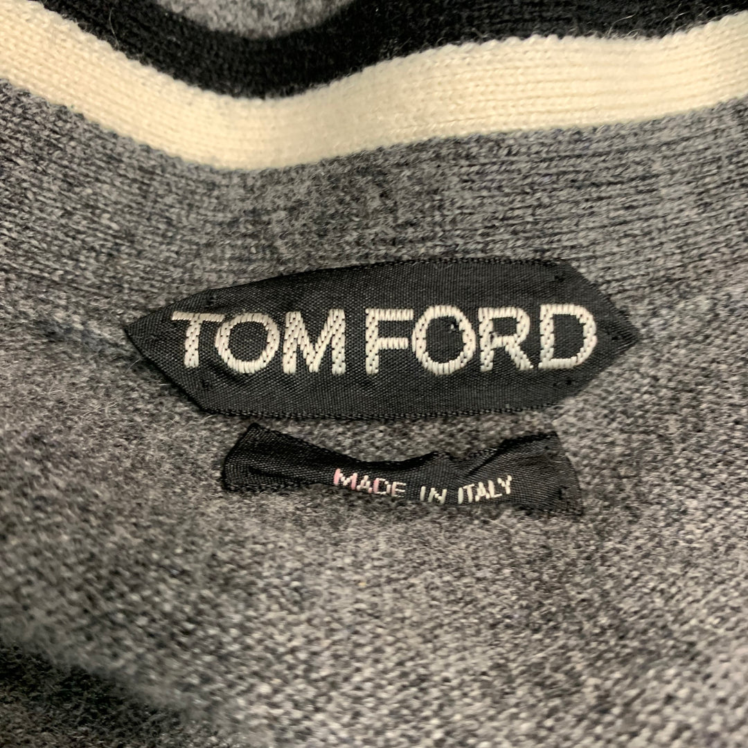 TOM FORD Size 44 Grey Black White Knit Cashmere Buttoned Cardigan